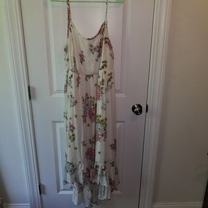 SOLD 2 White Floral Challis hi-low dress, EUC